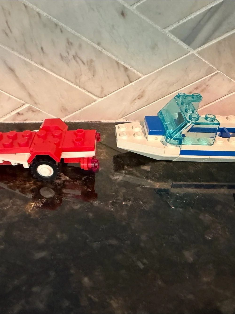 LEGO Vintage Set 6698 RV Truck & Boat Speedboat Trailer - Nearly Complete Set